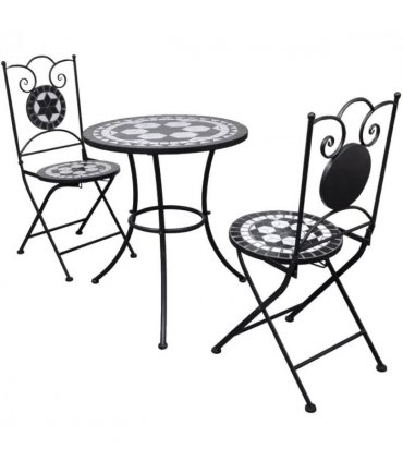 vidaXL Patio Furniture | Black and White | Powder-coated iron and ceramic