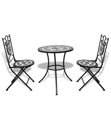 vidaXL Patio Furniture | Black and White | Powder-coated iron and ceramic