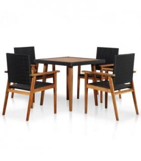 vidaXL Dining Set | Black and brown | PE rattan, solid acacia wood | Medium
