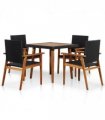 vidaXL Dining Set | Black and brown | PE rattan, solid acacia wood | Medium