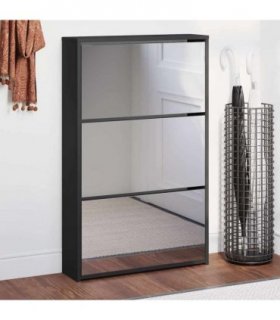 vidaXL Shoe Cabinet with Mirror 3-Layer Black 63x17x102.5 cm