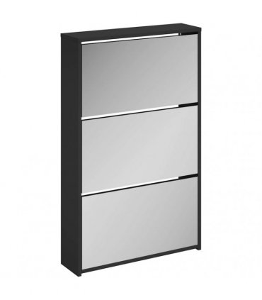 vidaXL Shoe Cabinet with Mirror 3-Layer Black 63x17x102.5 cm