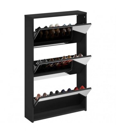 vidaXL Shoe Cabinet with Mirror 3-Layer Black 63x17x102.5 cm