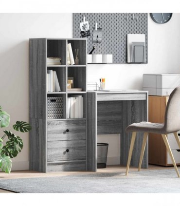 vidaXL Desk with Drawer with Shelf with Storage 2 pcs Grey Sonoma