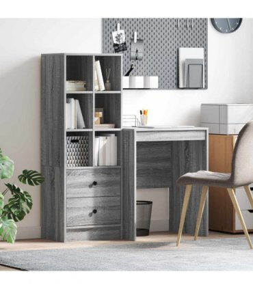 vidaXL Desk with Drawer with Shelf with Storage 2 pcs Grey Sonoma