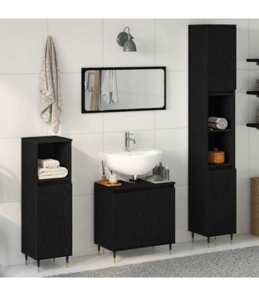 vidaXL Bathroom Furniture Set 3 pcs Black Oak 30 x 30 x 190 cm