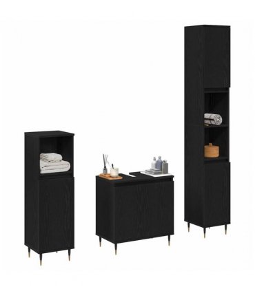 vidaXL Bathroom Furniture Set 3 pcs Black Oak 30 x 30 x 190 cm