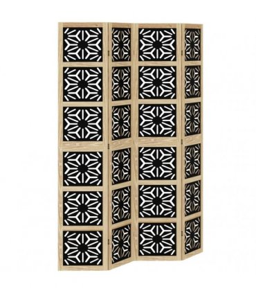vidaXL Room Divider 4 Panels Brown and Black Solid Wood Paulownia