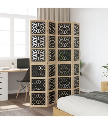 vidaXL Room Divider 4 Panels Brown and Black Solid Wood Paulownia