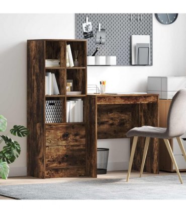 vidaXL Desk with Drawer with Shelf with Storage 2 pcs Smoked Oak