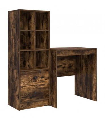 vidaXL Desk with Drawer with Shelf with Storage 2 pcs Smoked Oak