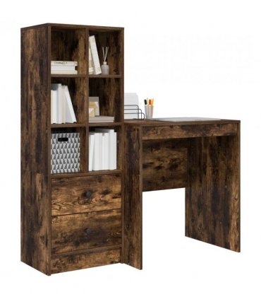 vidaXL Desk with Drawer with Shelf with Storage 2 pcs Smoked Oak