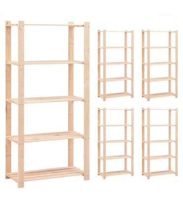 vidaXL 5-Tier Storage Racks 5 pcs 80x38x170 cm Solid Pinewood 250 kg