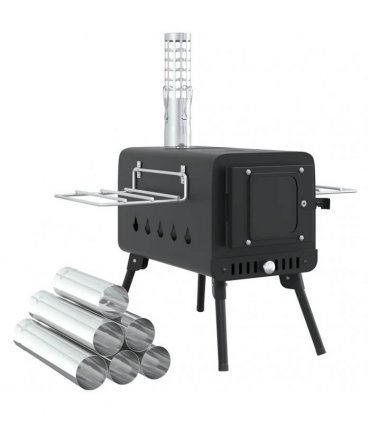 vidaXL Tent Wood Stove with Chimney and Foldable Legs Black Steel