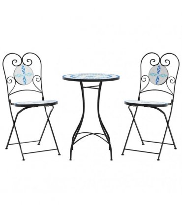 vidaXL Mosaic Bistro Set Blue and White Iron and Ceramic