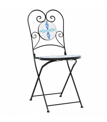 vidaXL Mosaic Bistro Set Blue and White Iron and Ceramic