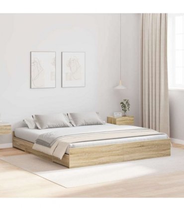 vidaXL Storage Bed Frame Sonoma Oak 180 x 200 cm Engineered Wood