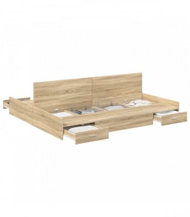 vidaXL Storage Bed Frame Sonoma Oak 180 x 200 cm Engineered Wood