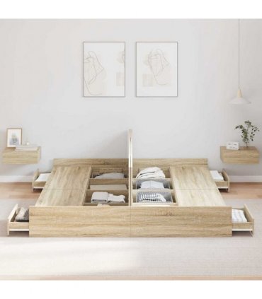 vidaXL Storage Bed Frame Sonoma Oak 180 x 200 cm Engineered Wood