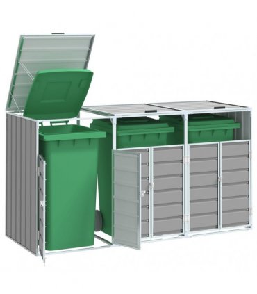 vidaXL Wheelie Bin Storage for Triple Bins Grey 216x81x115 cm Steel