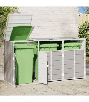 vidaXL Wheelie Bin Storage for Triple Bins Grey 216x81x115 cm Steel