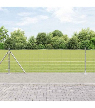 vidaXL Welded Wire Fence with Concrete Base 25 x 0.8 m Silver Mesh