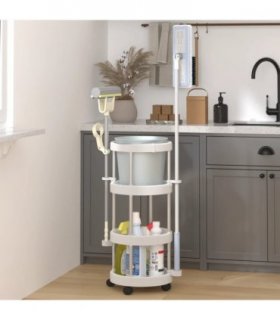 vidaXL Cleaning Trolley with Storage Basket Aluminium