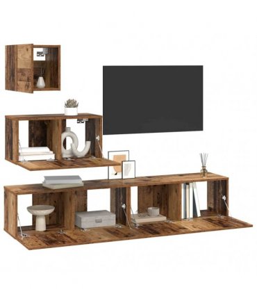 vidaXL TV Cabinet Set Wall-mounted 4 pcs Old Wood Engineered Wood
