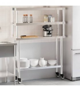 vidaXL Kitchen Work Table with Overshelf 110x30x150 cm Stainless Steel