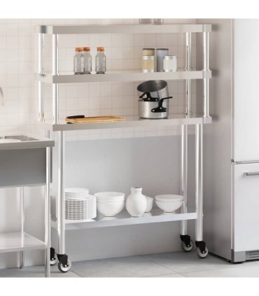 vidaXL Kitchen Work Table with Overshelf 110x30x150 cm Stainless Steel