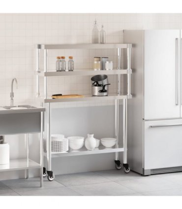 vidaXL Kitchen Work Table with Overshelf 110x30x150 cm Stainless Steel