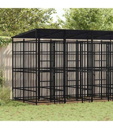 vidaXL Outdoor Dog Kennel with Roof Steel 9.22 m²