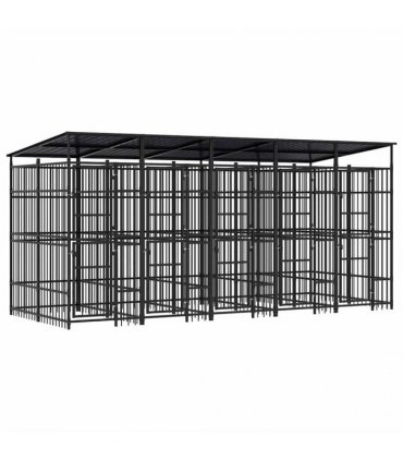 vidaXL Outdoor Dog Kennel with Roof Steel 9.22 m²