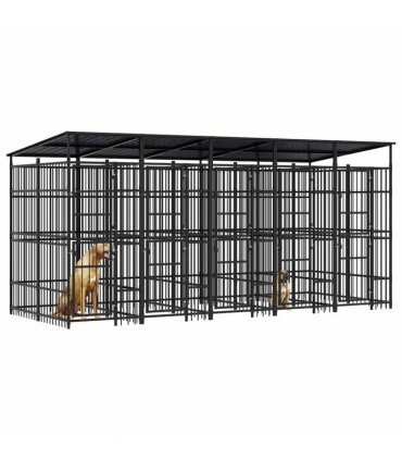 vidaXL Outdoor Dog Kennel with Roof Steel 9.22 m²