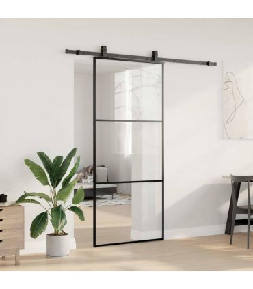 vidaXL Sliding Door with Hardware Set Black 90x205 cm ESG Glass