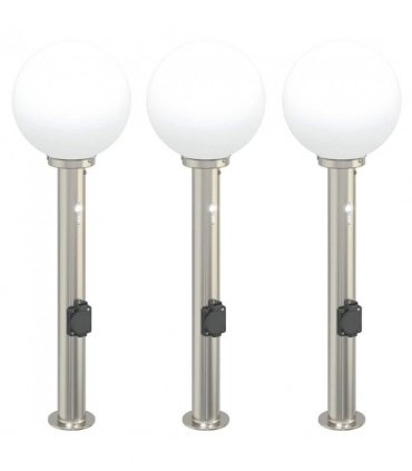 vidaXL Bollard Lights with Sensor&Outlet 3 pcs 80 cm Stainless Steel IP44