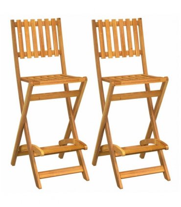 vidaXL Bar Stool | Set of 2 | Natural wood colour | Solid Acacia wood | Medium