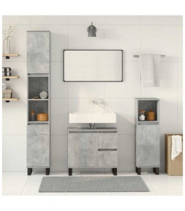 vidaXL 3 Piece Bathroom Furniture Set Concrete Grey Engineered Wood