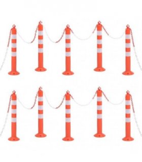 vidaXL Traffic Control Bollards 10 pcs with Chain 75 cm PE