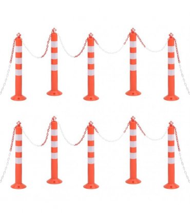 vidaXL Traffic Control Bollards 10 pcs with Chain 75 cm PE