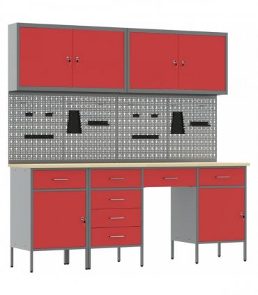 vidaXL Work Cabinet with Drawer 10 pcs Red Engineered Wood and Steel