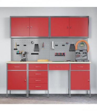 vidaXL Work Cabinet with Drawer 10 pcs Red Engineered Wood and Steel