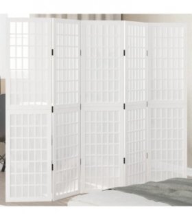 vidaXL Room Divider 5 Panels White Solid Wood Paulownia