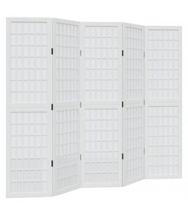 vidaXL Room Divider 5 Panels White Solid Wood Paulownia