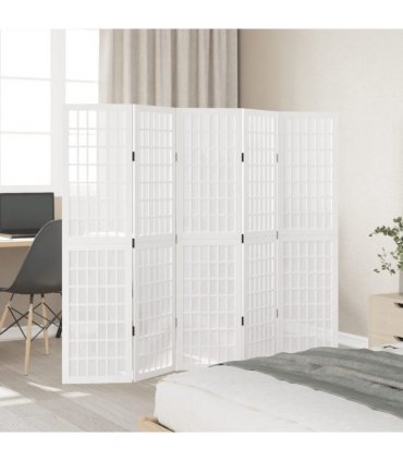 vidaXL Room Divider 5 Panels White Solid Wood Paulownia