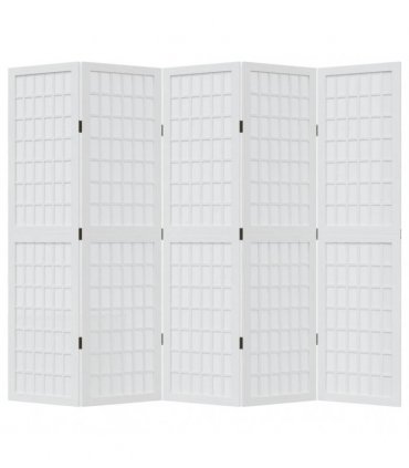 vidaXL Room Divider 5 Panels White Solid Wood Paulownia