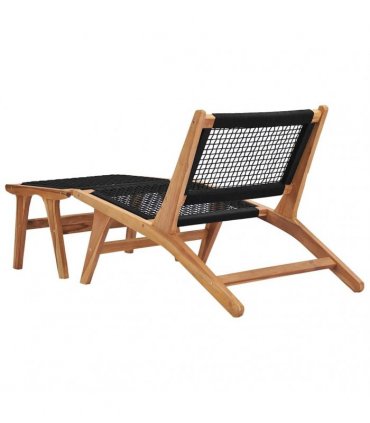 vidaXL Sun Lounger | Natural wood and black | Premium sanded teak hardwood