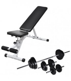 vidaXL Workout Bench with Barbell and Dumbbell Set 30.5 kg