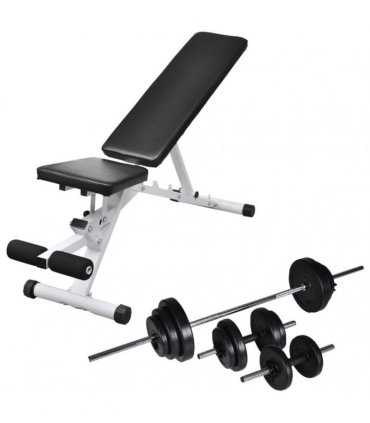 vidaXL Workout Bench with Barbell and Dumbbell Set 30.5 kg
