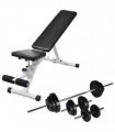 vidaXL Workout Bench with Barbell and Dumbbell Set 30.5 kg